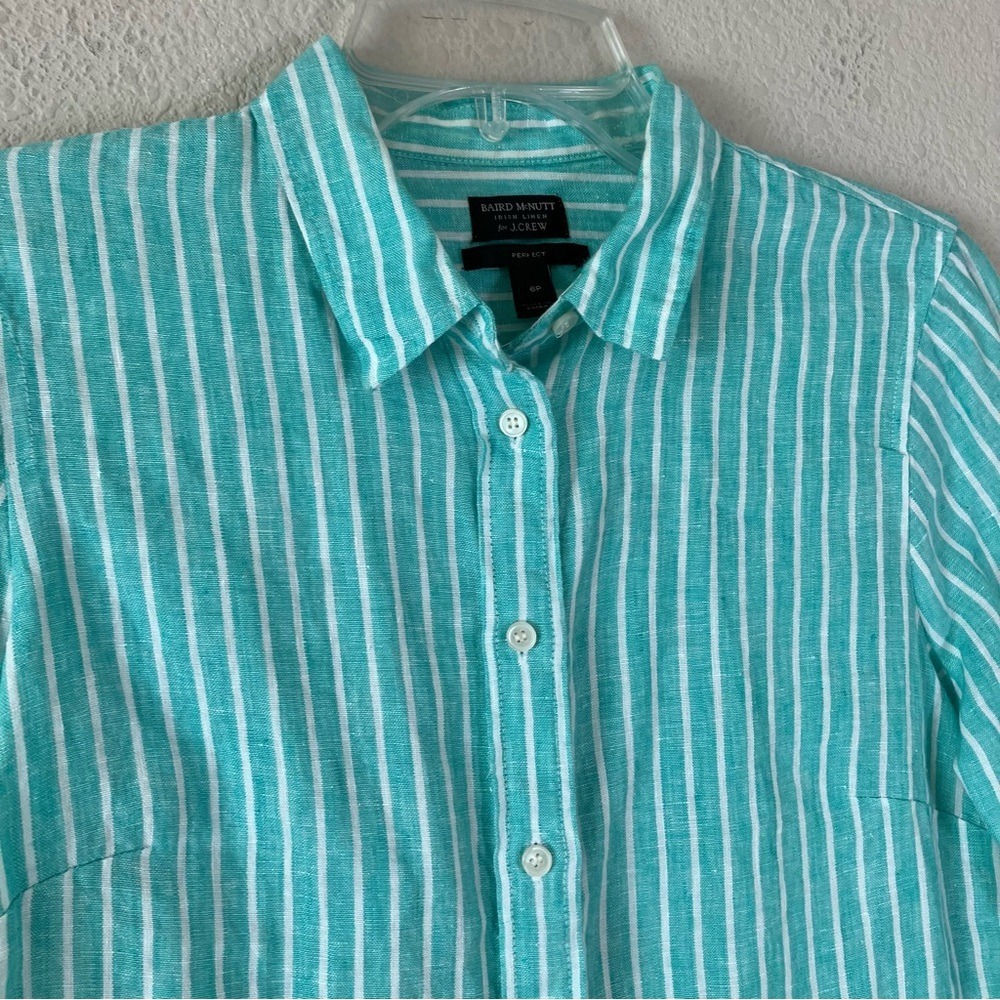 J CREW x BAIRD MCNUTT Irish Linen Button Up Shirt 6P Perfect Fit Preppy Resort - Picture 3 of 10
